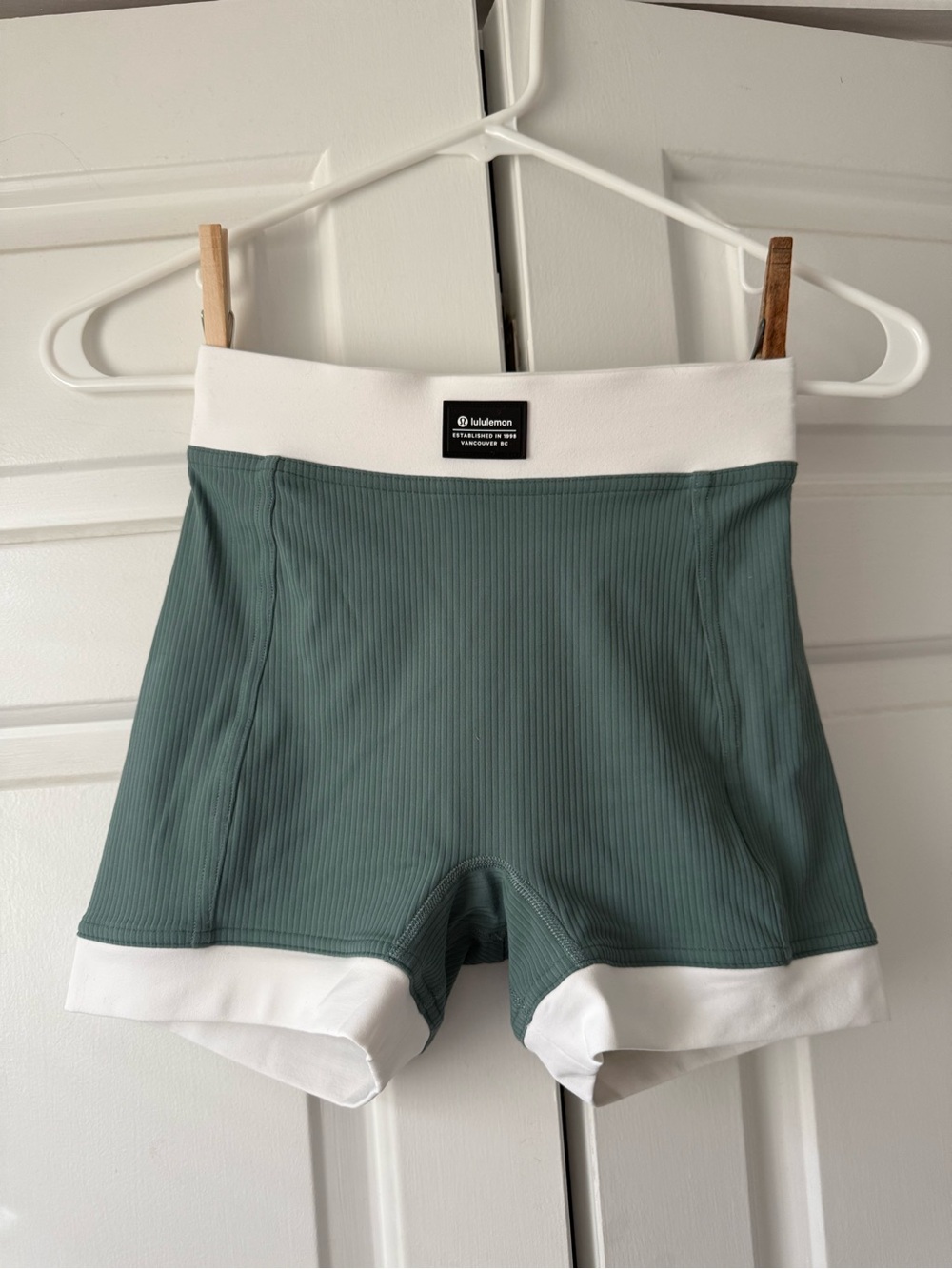 lululemon Teal Ribbed Shorts with White Waistband